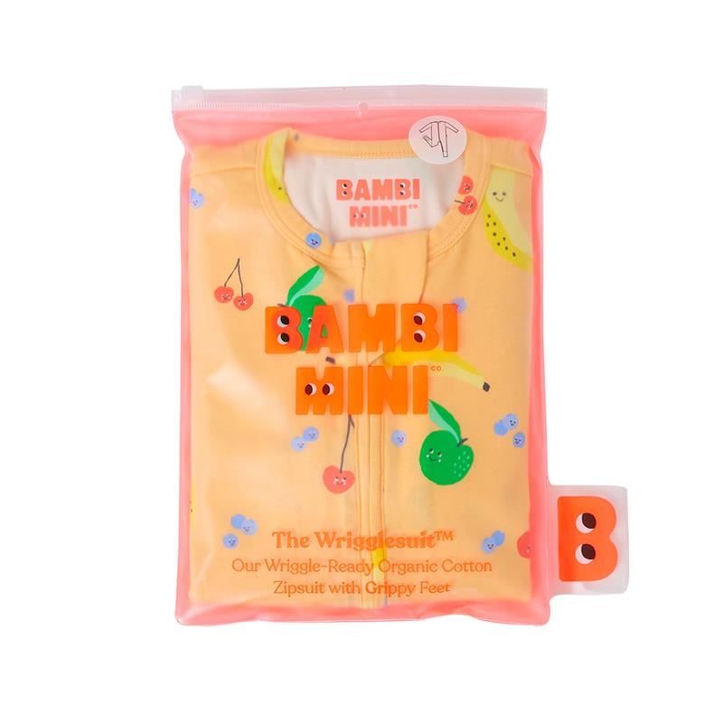 Bambi Mini Co. Wrigglesuit Unisex Orange Fruit Salad 12-18 Với Chân Có Độ Bám Dính
