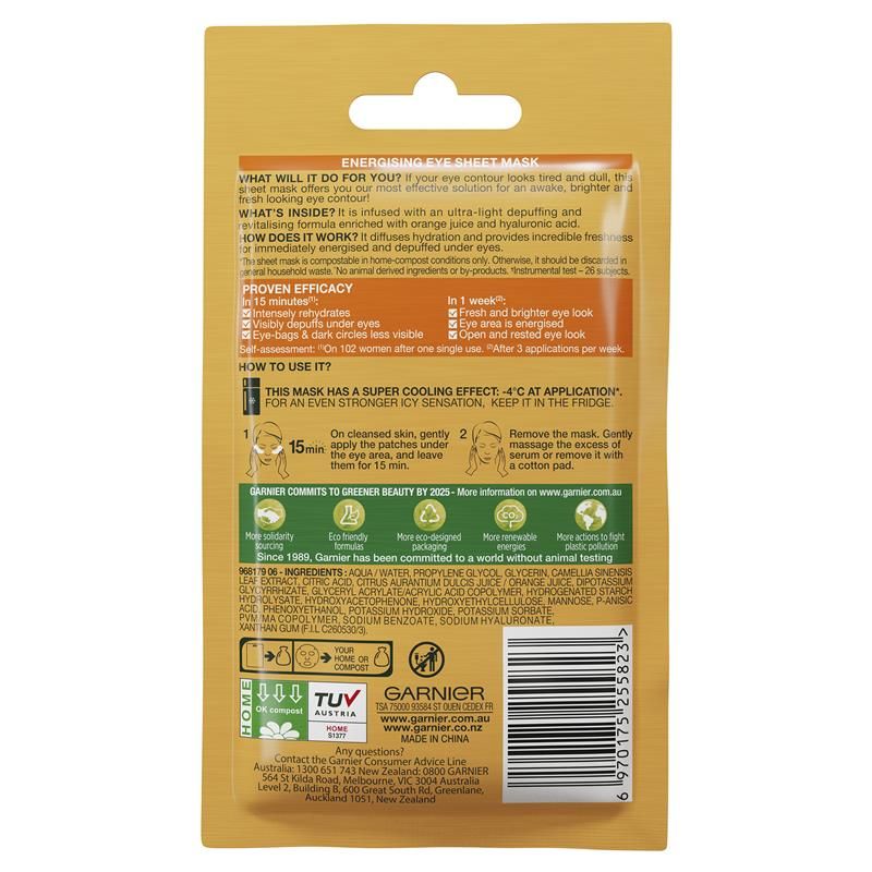 Mặt nạ mắt Garnier Hydra Bomb Hyaluronic Acid + Chiết xuất cam