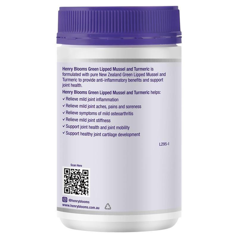 Henry Blooms Green Lipped Mussel 500mg Với Nghệ 1500mg 100 Viên Nang Thực Vật