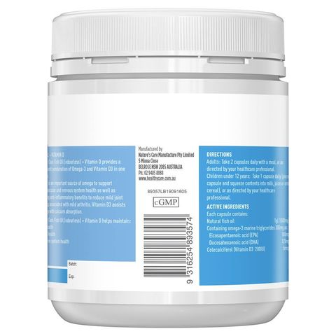 Dầu cá Healthy Care + Vitamin D 200 viên nang