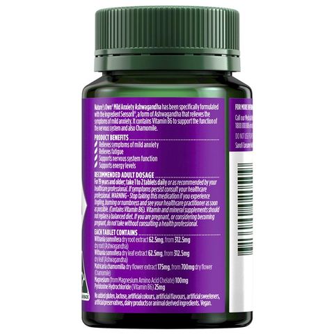 Thuốc giảm lo âu nhẹ nhàng của Nature's Own Ashwagandha 60 Viên