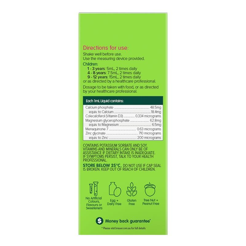 Brauer Kids Calcium dạng lỏng với Magie và Kẽm 200ml