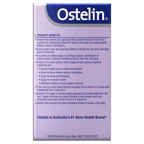 Ostelin Kids Vitamin D Liquid - D3 cho xương chắc khỏe và hỗ trợ miễn dịch cho trẻ - 20mL