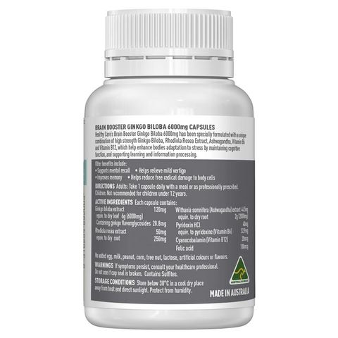 Healthy Care Brain Booster Ginkgo Biloba 6000mg 60 Viên