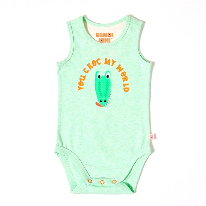 Bambi Mini Co. Bộ đồ liền thân Supersinglet cho bé trai màu xanh lá cây Croc và Triangles 2 gói 6-12