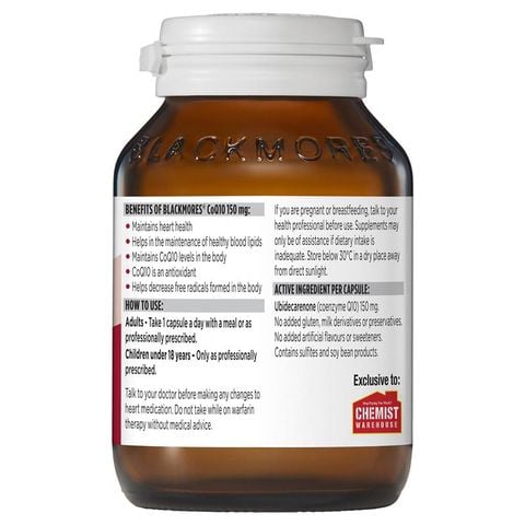 Blackmores CoQ10 150mg Vitamin cho tim mạch 125 viên Gói giá trị