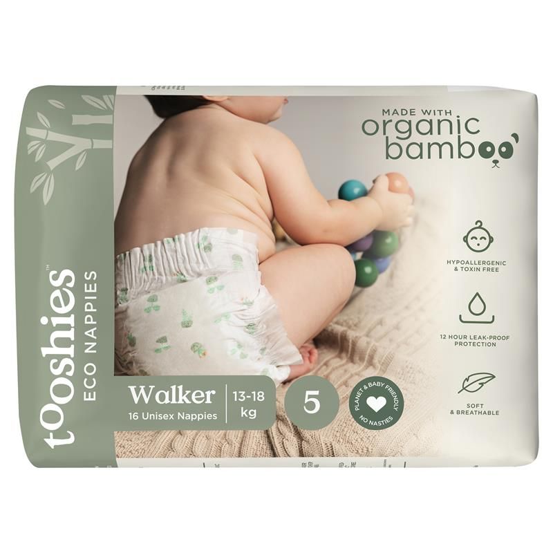 Tã Tooshies Eco với tã tre hữu cơ cỡ 5 cho trẻ tập đi 13-18kg, gói 16 chiếc, chỉ bán trực tuyến