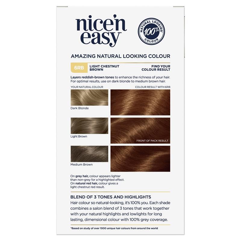 Thuốc nhuộm tóc vĩnh viễn Clairol Nice N Easy 6RB Light Chestnut Brown