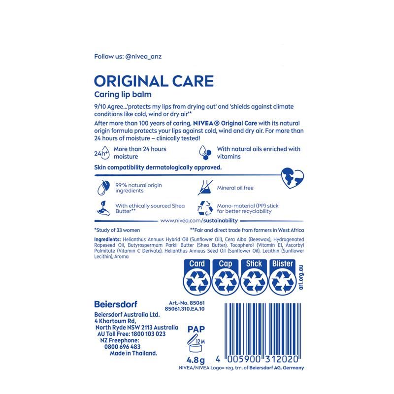 Son dưỡng môi NIVEA Original Care 4.8g