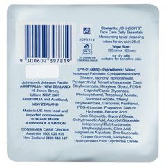 Khăn lau mặt dưỡng ẩm Johnson's Face Care dành cho da khô 3 x 25 gói