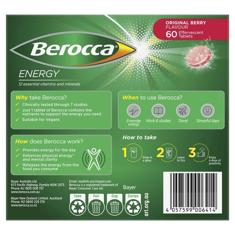 Viên sủi Berocca Energy Original Berry 60 viên Kích thước độc quyền