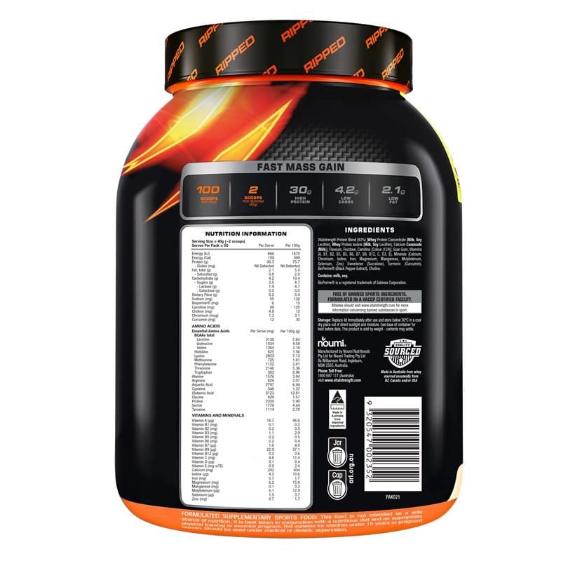 Bột Protein tập luyện VitalStrength Hydroxy Ripped 2Kg Vani