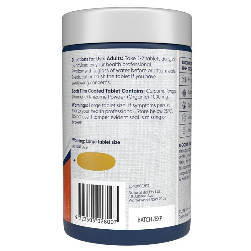 Viên Nghệ Hữu Cơ Bioglan 250 Viên Kích Thước Độc Quyền