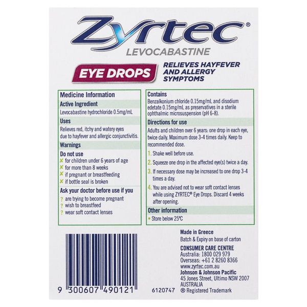 Zyrtec Antihistamine Hayfever & Allergy Eye Drops 4mL