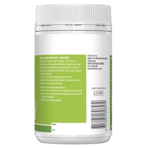 Giấm táo Healthy Care + Garcinia 90 viên nang