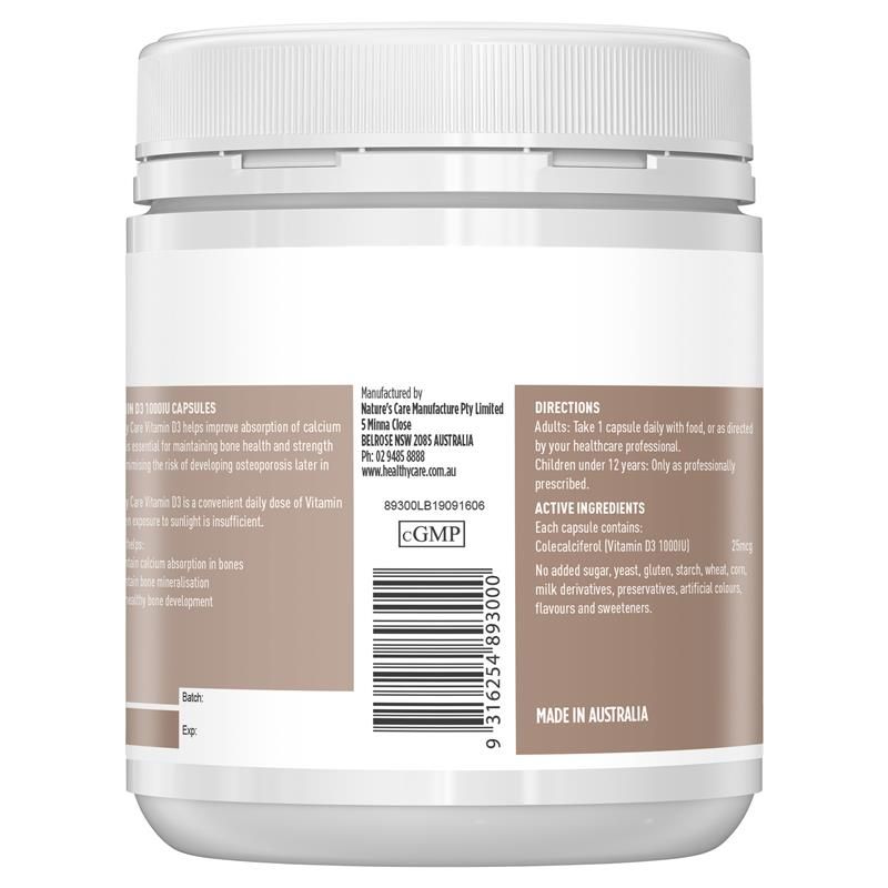 Vitamin D3 Healthy Care 1000IU 500 Viên Nang