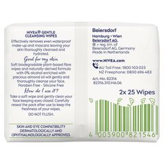 Khăn lau mặt Nivea Gentle Biodegradable dành cho da khô và nhạy cảm, gói đôi 25 miếng