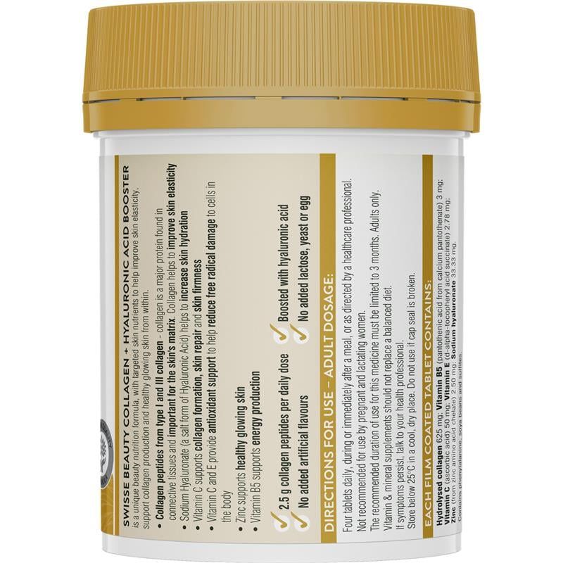 Viên uống tăng cường collagen + axit hyaluronic Swisse Beauty 80 viên