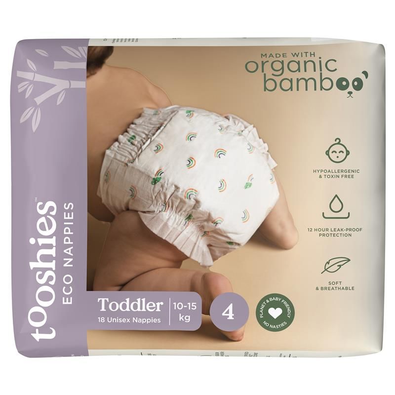 Tã Tooshies Eco với chất liệu tre hữu cơ cỡ 4 cho trẻ mới biết đi từ 10-15kg, gói 18 chiếc Chỉ bán trực tuyến
