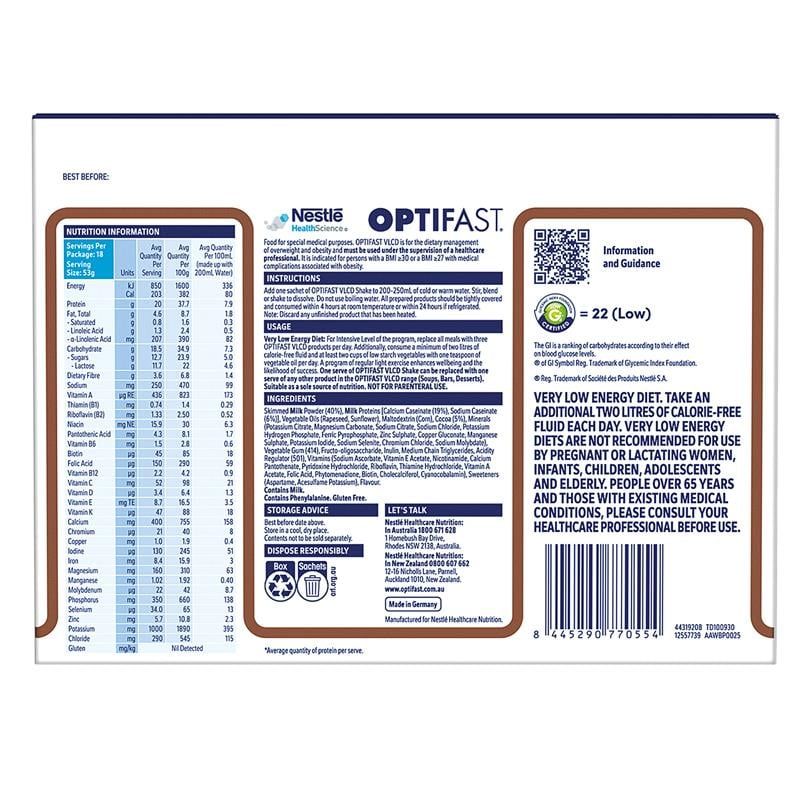 Optifast VLCD Shake Chocolate 18 x 53g
