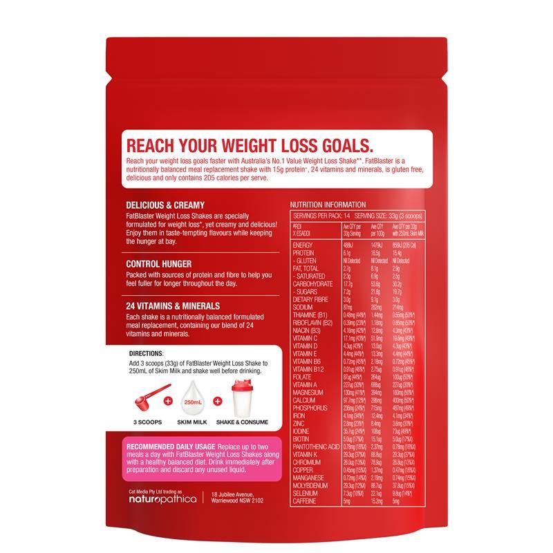 Bột giảm cân Naturopathica Fatblaster vị mâm xôi đỏ 465g