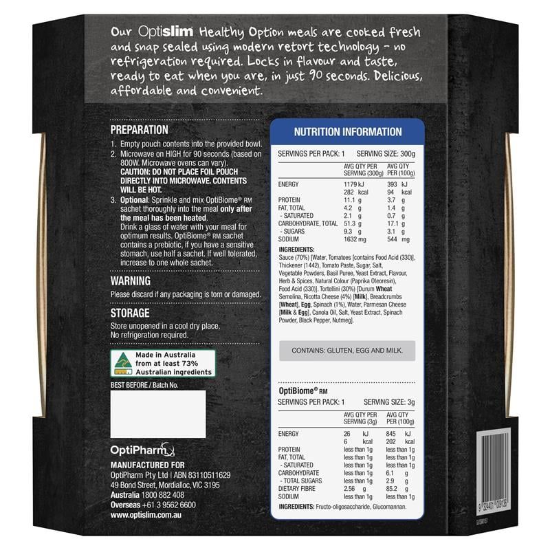 Optislim Healthy Option Meal Rau bina & Ricotta Tortellini 300g MỚI
