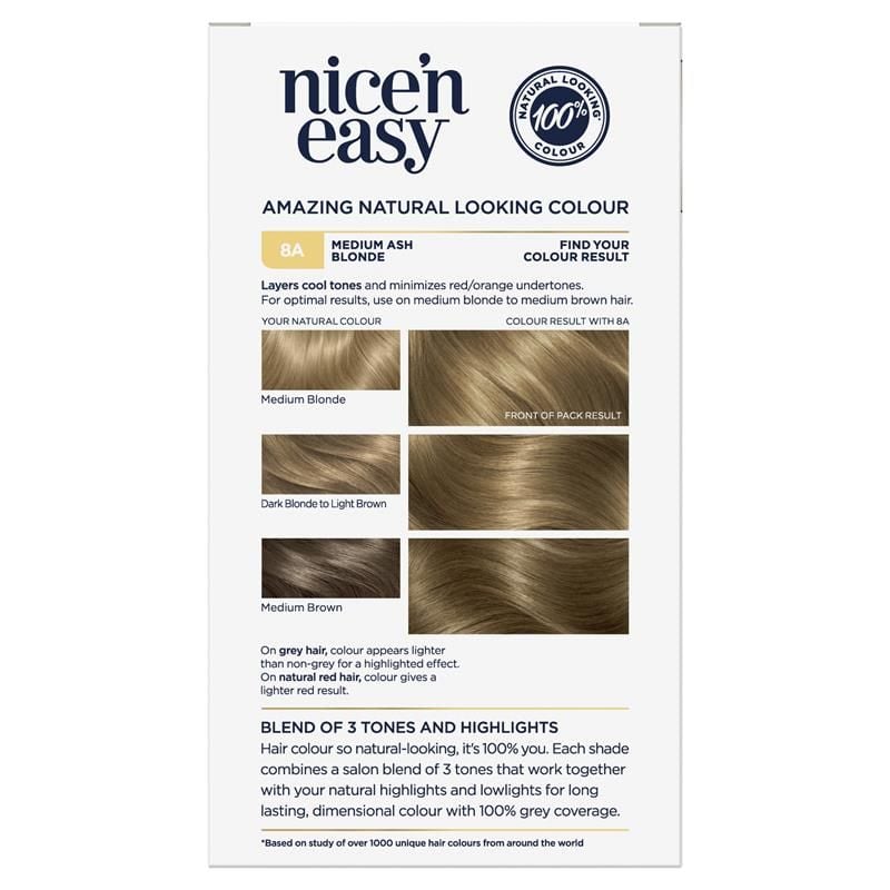 Thuốc nhuộm tóc vĩnh viễn Clairol Nice N Easy 8A Natural Medium Ash Blonde