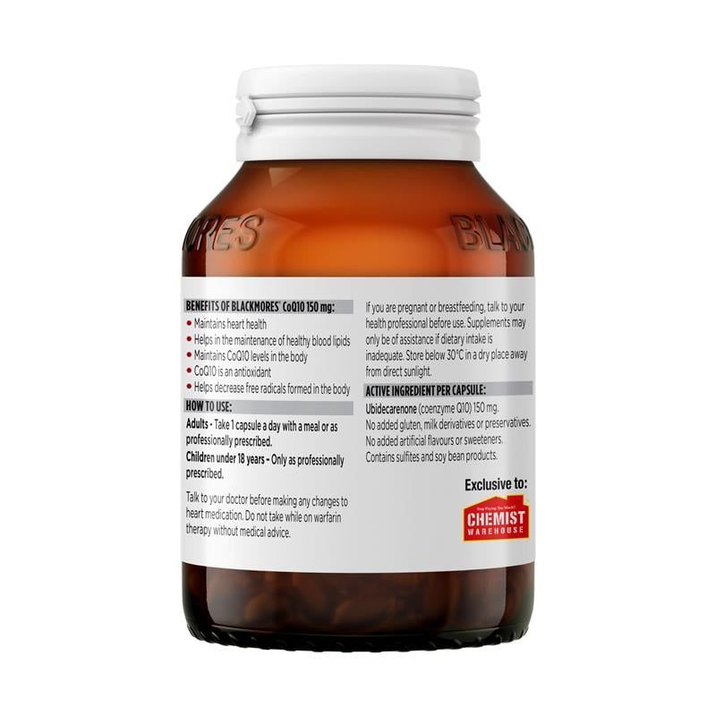 Blackmores CoQ10 150mg High Potency 125 Viên nang Kích thước độc quyền