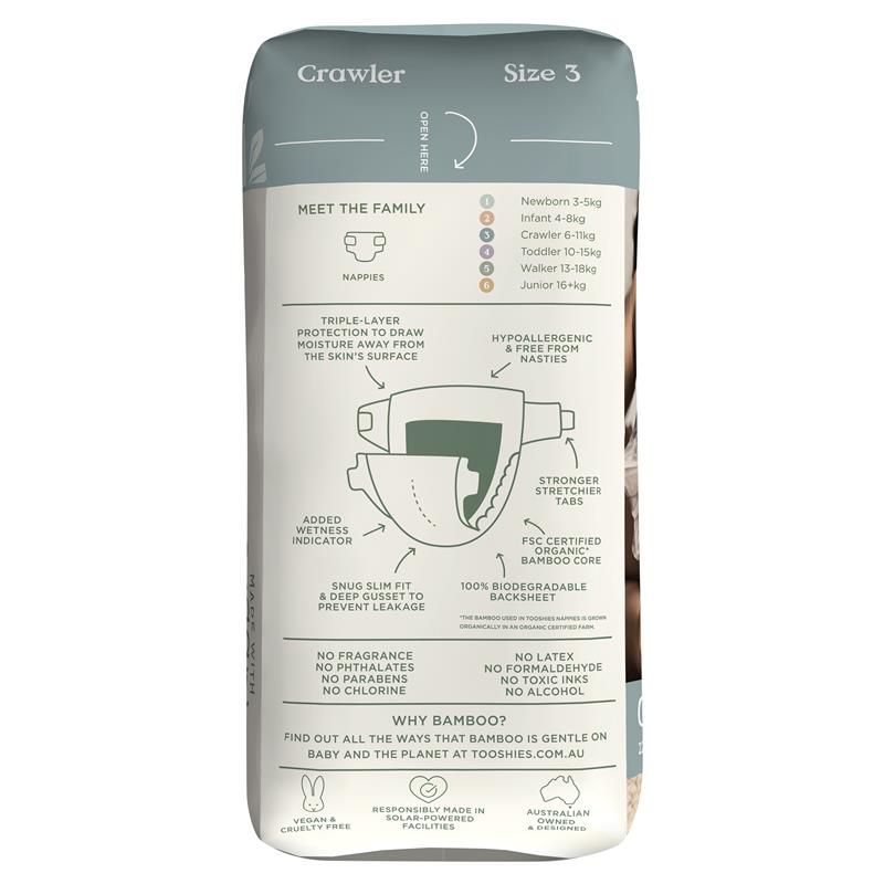 Tã Tooshies Eco làm từ tre hữu cơ cỡ 3 cho trẻ từ 6-11kg, gói 22 chiếc, chỉ bán trực tuyến