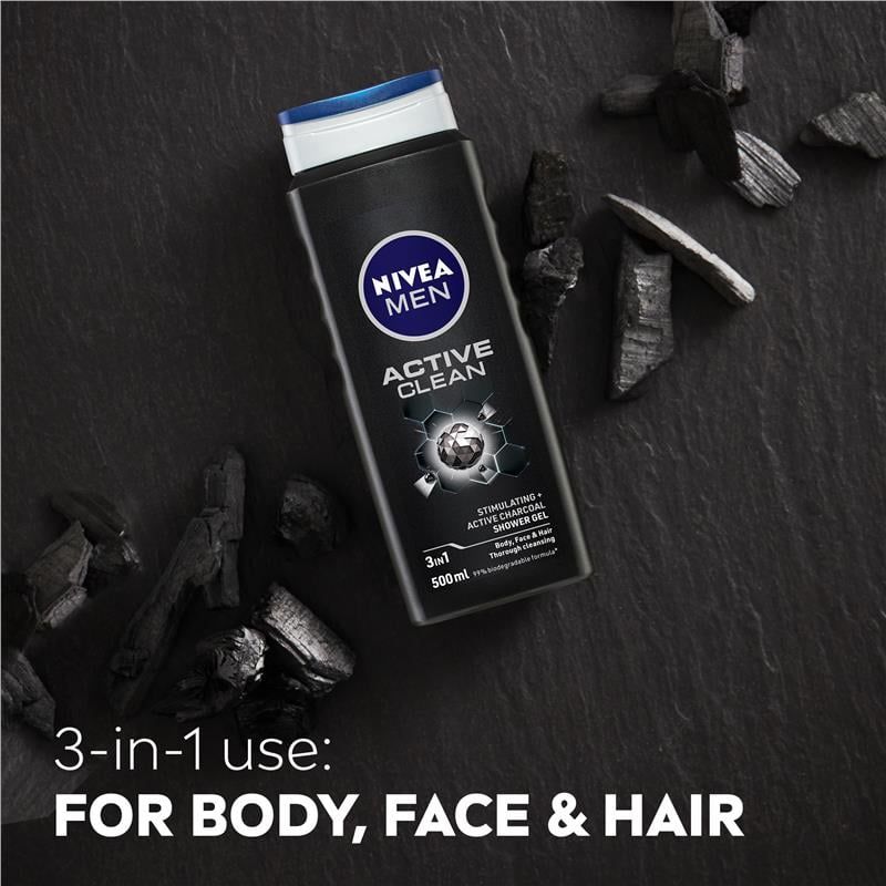 Sữa tắm NIVEA MEN Active Clean 3 trong 1 500ml