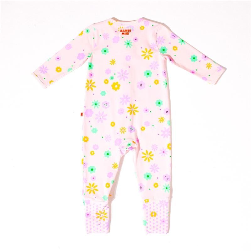 Bambi Mini Co. Wrigglesuit bé gái màu hồng neon hoa 0 sơ sinh