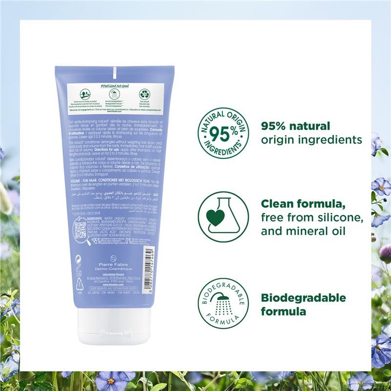 Dầu xả Klorane Volumising với hạt lanh hữu cơ 200ml - Tóc mỏng và thẳng