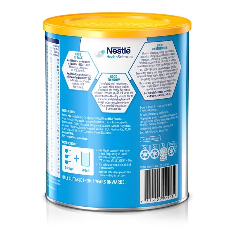 Thực phẩm bổ sung dinh dưỡng Sustagen Hospital Formula hương chuối 840g