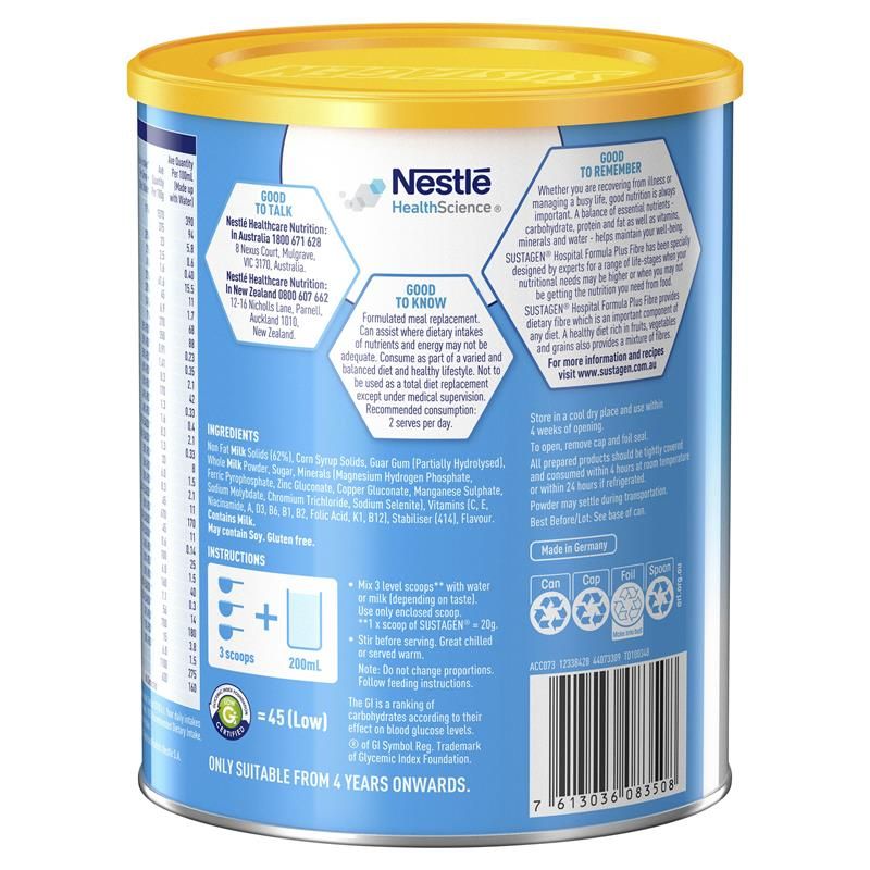 Sustagen Hospital Formula + Thực phẩm bổ sung dinh dưỡng Fibre hương vani 840g