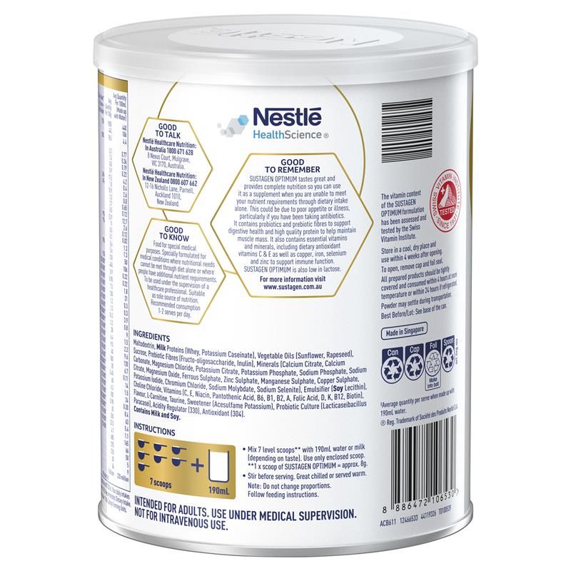 Bột bổ sung dinh dưỡng Sustagen Optimum có chứa Probiotics 800g