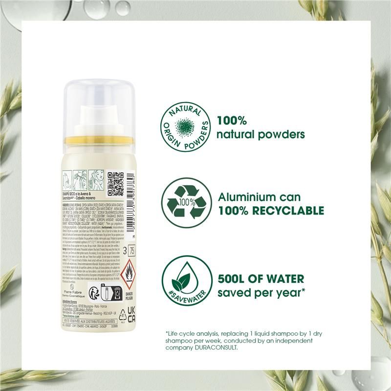 Dầu gội khô Klorane với yến mạch và Ceramide cho tóc đen 50ml