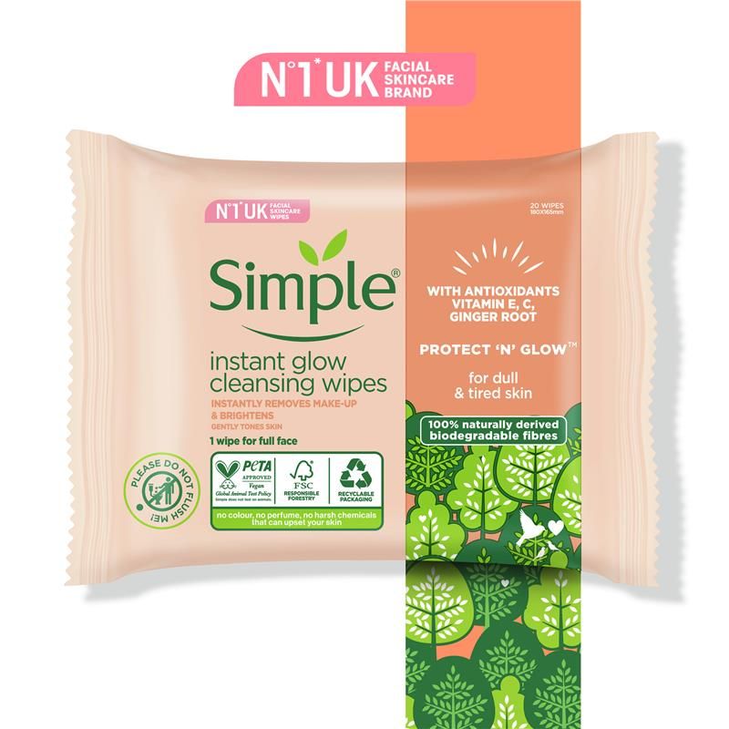 Khăn lau mặt Simple Micellar Instant Glow Facial Wipes 20 miếng