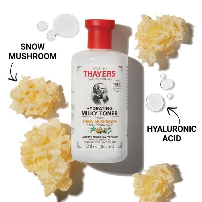 Nước hoa hồng dưỡng ẩm Thayers Hydrating Milky Toner với chiết xuất nấm tuyết và axit hyaluronic 355ml
