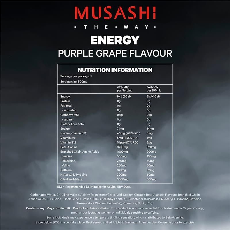Nước tăng lực nho tím Musashi 500ml x 4 gói