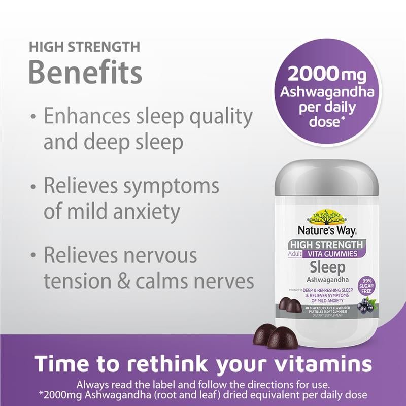 Kẹo dẻo Nature's Way Adult Vita Gummies không đường hỗ trợ giấc ngủ cường độ cao 40 viên