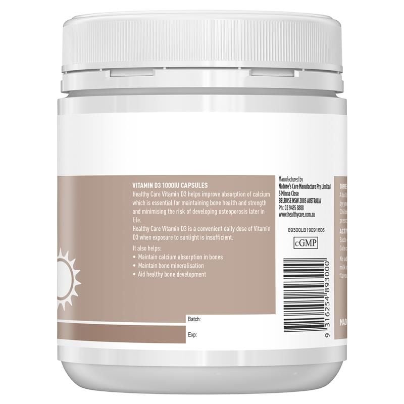 Vitamin D3 Healthy Care 1000IU 500 Viên Nang