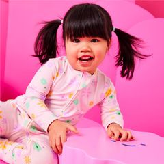 Bambi Mini Co. Wrigglesuit bé gái màu hồng neon hoa 0-3