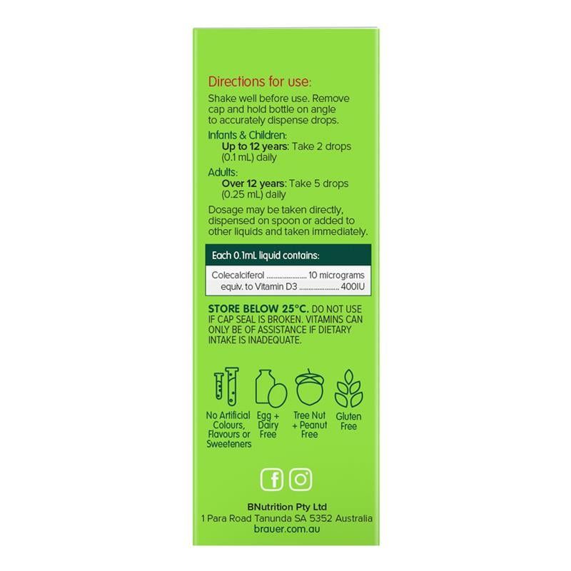 Vitamin D dạng lỏng Brauer Kids 400IU 10ml
