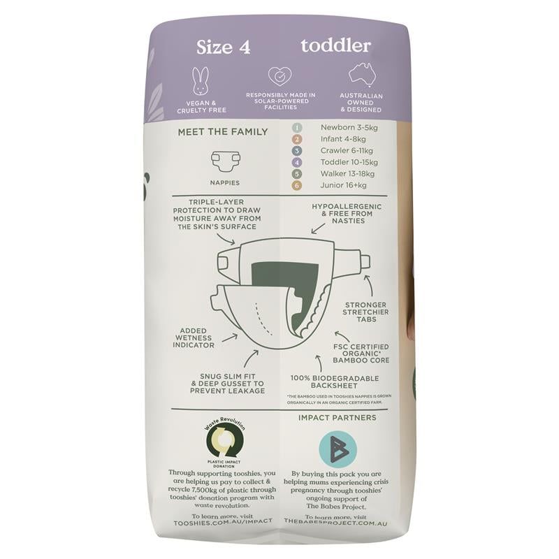 Tã Tooshies Eco với chất liệu tre hữu cơ cỡ 4 cho trẻ mới biết đi từ 10-15kg, gói 18 chiếc Chỉ bán trực tuyến