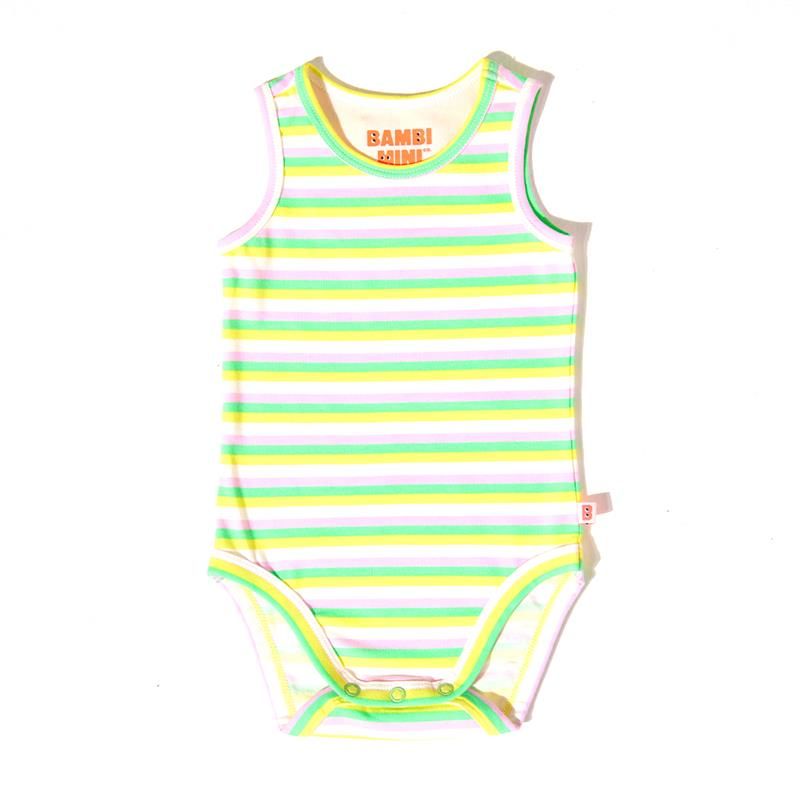 Bộ đồ liền thân Bambi Mini Co. Supersinglet cho bé gái họa tiết hoa tím và sọc kẹo 2 chiếc 0-3