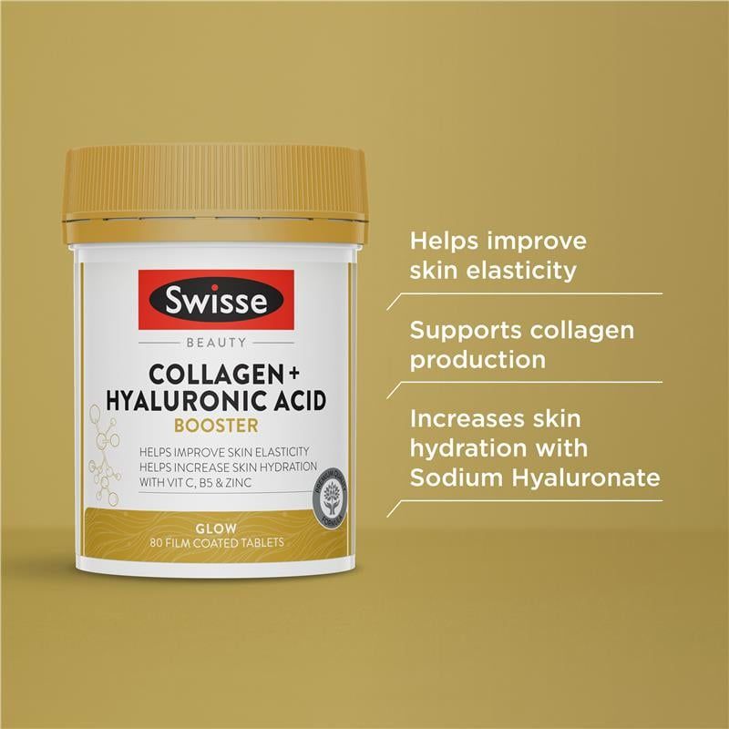 Viên uống tăng cường collagen + axit hyaluronic Swisse Beauty 80 viên