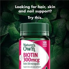Nature's Own Biotin 300mcg Cho Móng Khỏe Mạnh 100 Viên