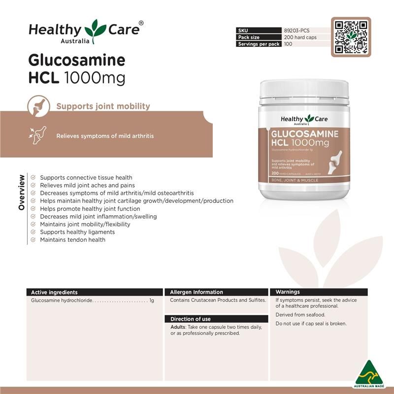 Healthy Care Glucosamine HCL 1000mg 200 Viên Nang