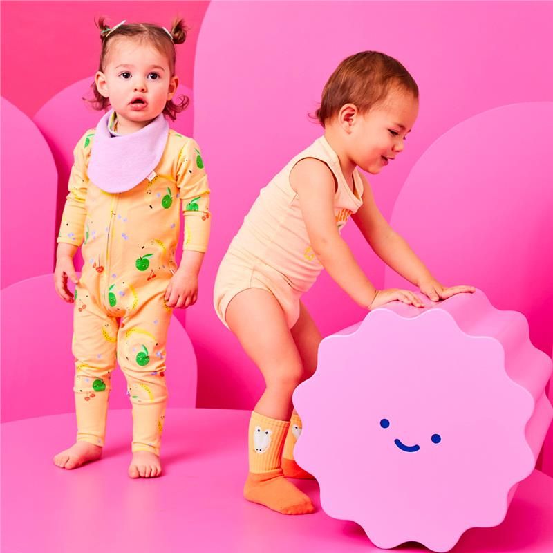 Bambi Mini Co. Wrigglesuit Unisex Salad Trái Cây Cam 6-12 Với Chân Có Độ Bám Dính