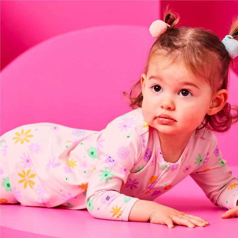 Bambi Mini Co. Wrigglesuit bé gái màu hồng neon hoa 3-6